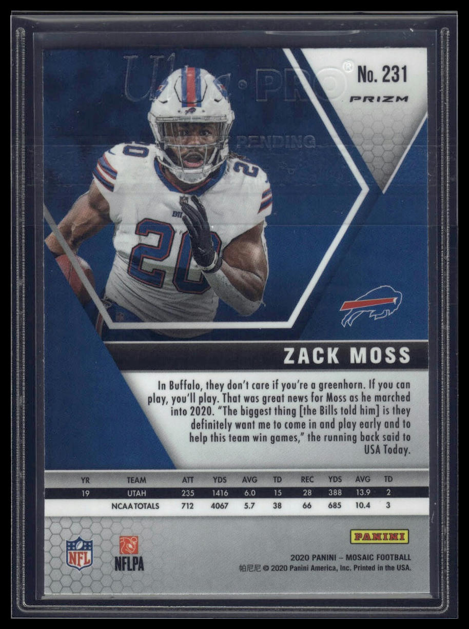 2020 Panini Mosaic #231 Zack Moss Prizm Reactive Blue