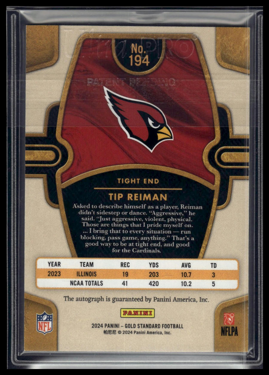 2024 Panini Gold Standard #194 Tip Reiman Autographs Platinum #/99
