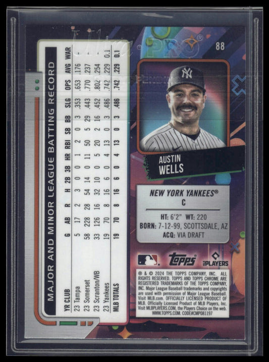 2024 Topps Chrome Cosmic #88 Austin Wells Aqua Equinox Refractors #/199