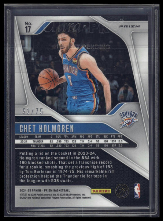 2024-25 Panini Prizm #17 Chet Holmgren Prizms Red Pulsar #/75