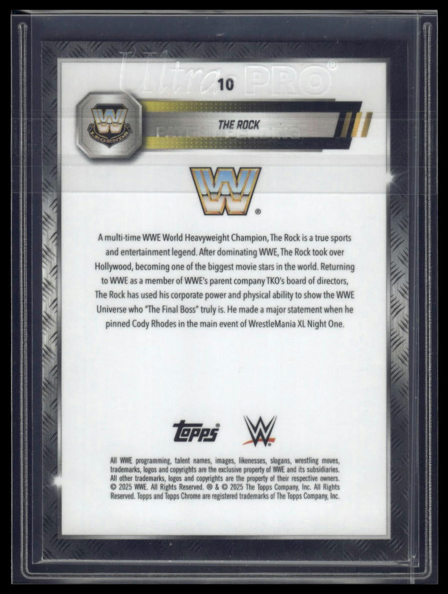 2025 Topps Chrome WWE #10 The Rock Pink Shimmer Refractor