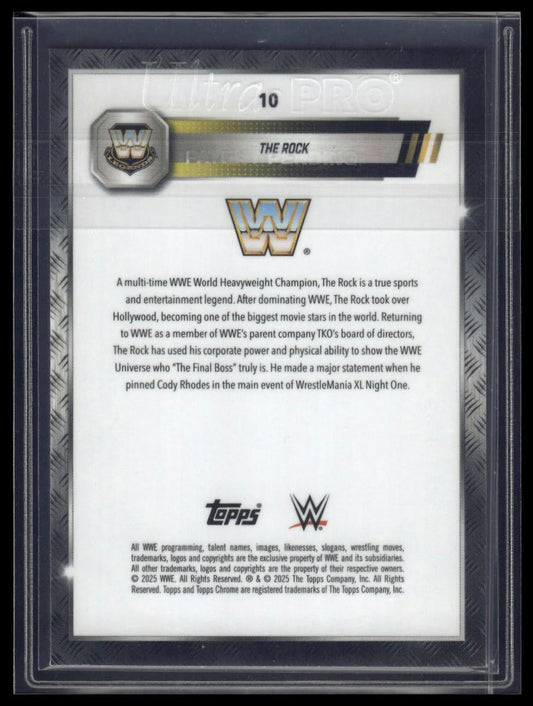 2025 Topps Chrome WWE #10 The Rock Pink Shimmer Refractor