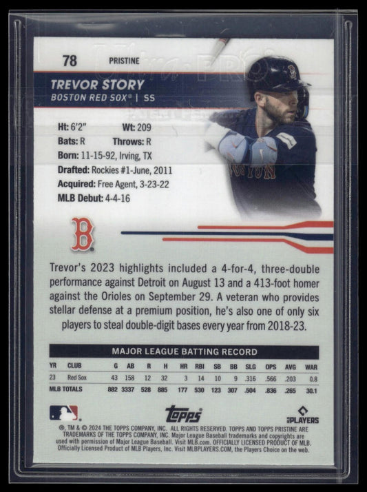 2024 Topps Pristine #78 Trevor Story Blue Refractors #/75