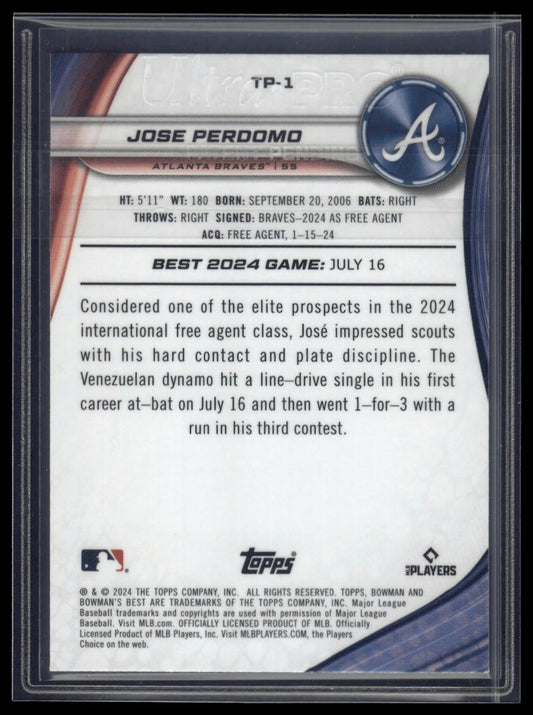 2024 Bowman's Best #TP-1 Jose Perdomo Prospects Blue Refractors #/150