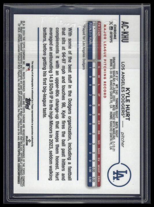 2024 Topps Chrome Update #AC-KHU Kyle Hurt Autographs Aqua Wave Refractors #/199