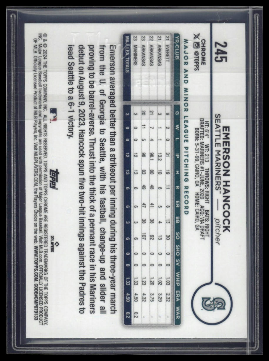 2024 Topps Chrome Logofractor Edition Emerson Hancock Blue Refractors #/150