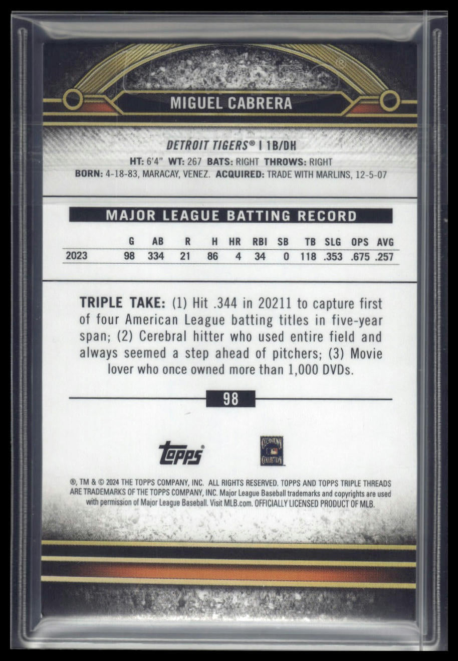 2024 Topps Triple Threads #98 Miguel Cabrera Aquamarine #/149