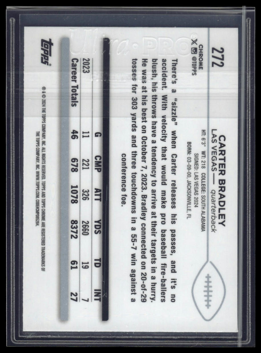 2024 Topps Chrome #272 Carter Bradley Magenta Speckle Refractor #/399