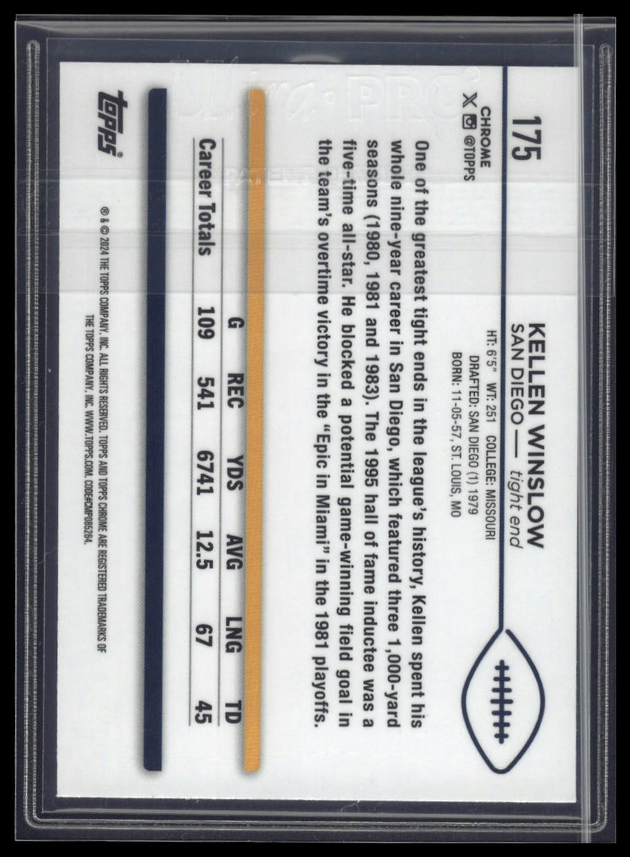 2024 Topps Chrome #175 Kellen Winslow Blue Sonar Refractor #/150