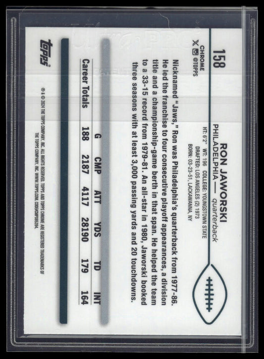 2024 Topps Chrome #158 Ron Jaworski Purple Speckle Refractor #/275