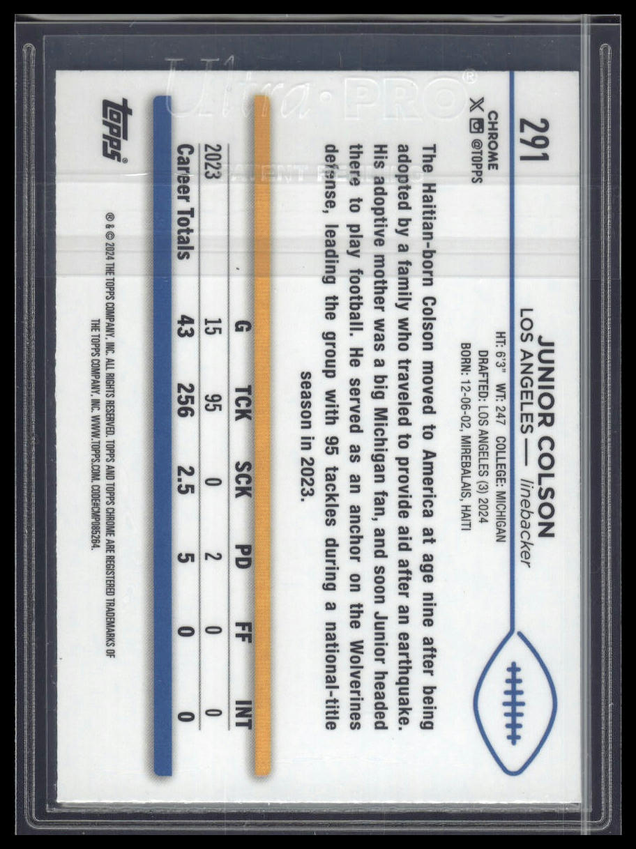 2024 Topps Chrome #291 Junior Colson Blue Sonar Refractor #/150