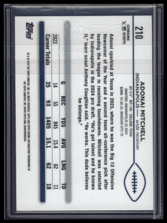 2024 Topps Chrome #210 Adonai Mitchell Aqua Refractor #/199