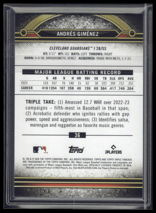 2024 Topps Triple Threads #36 Andrés Giménez Aquamarine #/149