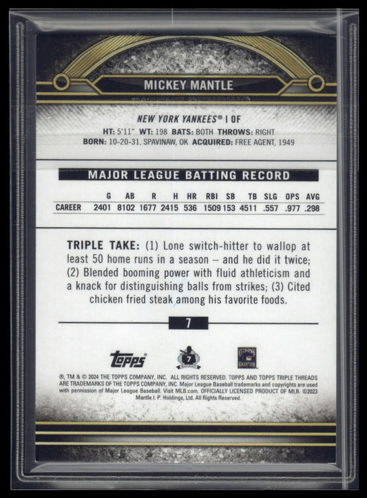 2024 Topps Triple Threads #7 Mickey Mantle Citrine #/75