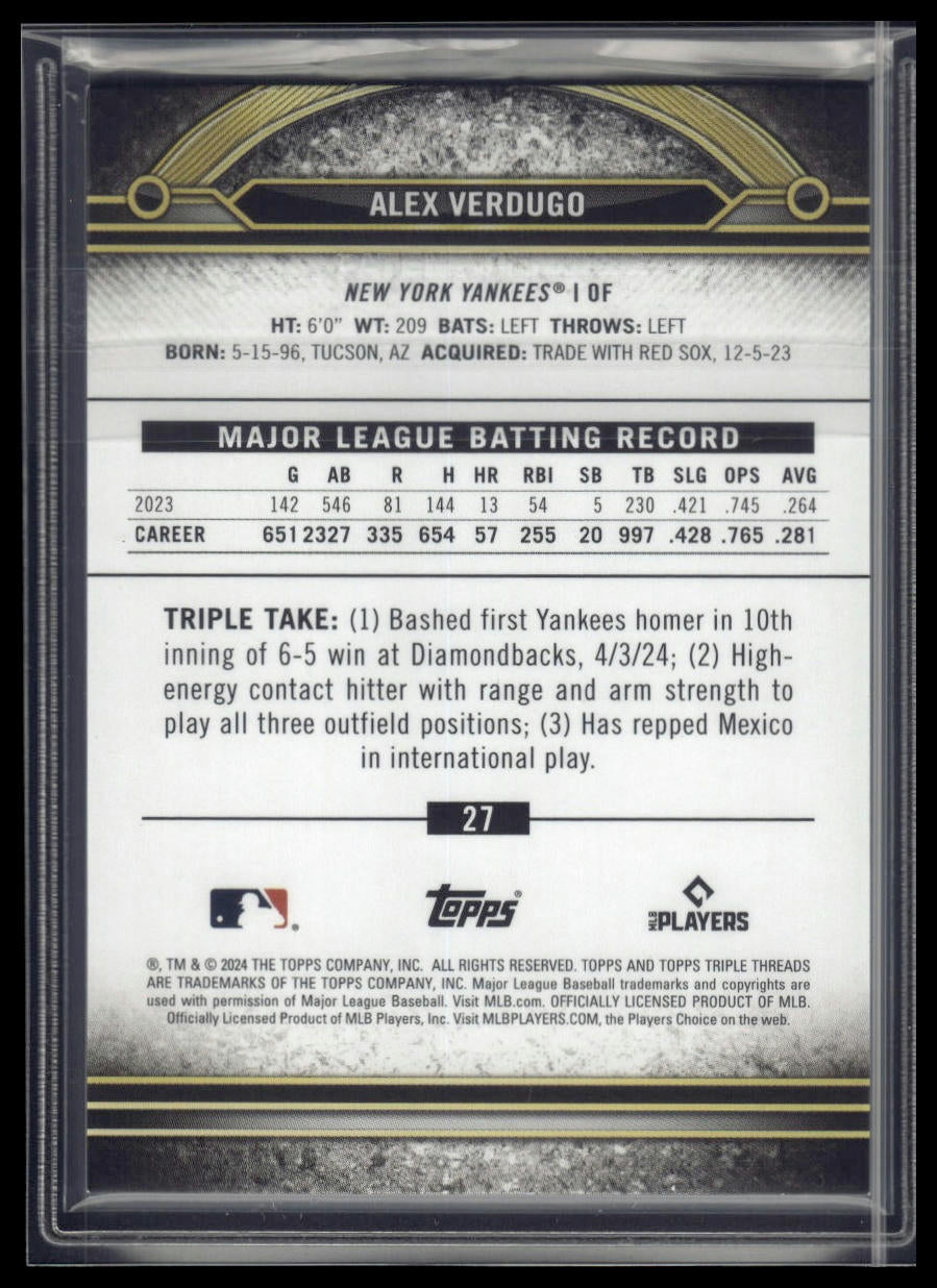 2024 Topps Triple Threads #27 Alex Verdugo Amber #/199