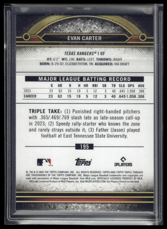2024 Topps Triple Threads #195 Evan Carter Tourmaline #/125