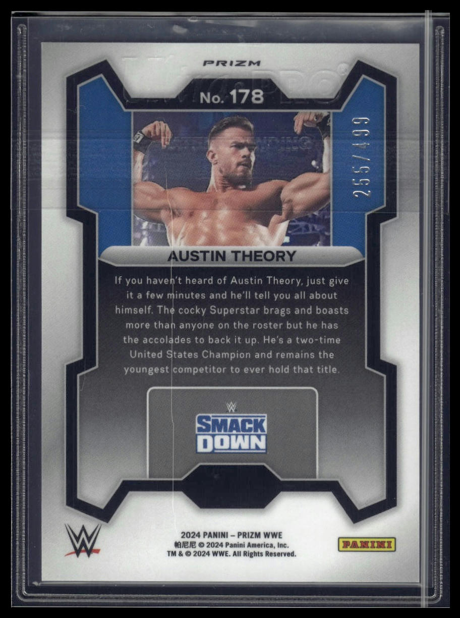 2024 Panini Prizm WWE #178 Austin Theory Pulsar Prizms #/499