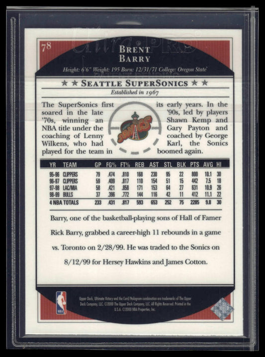 1999-00 Upper Deck Ultimate Victory #78 Brent Barry