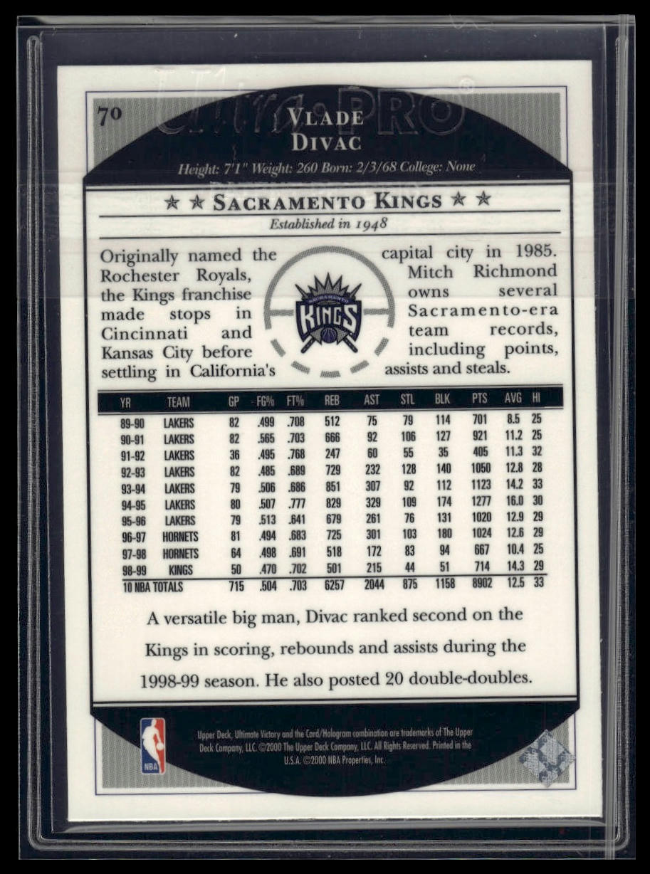 1999-00 Upper Deck Ultimate Victory #70 Vlade Divac