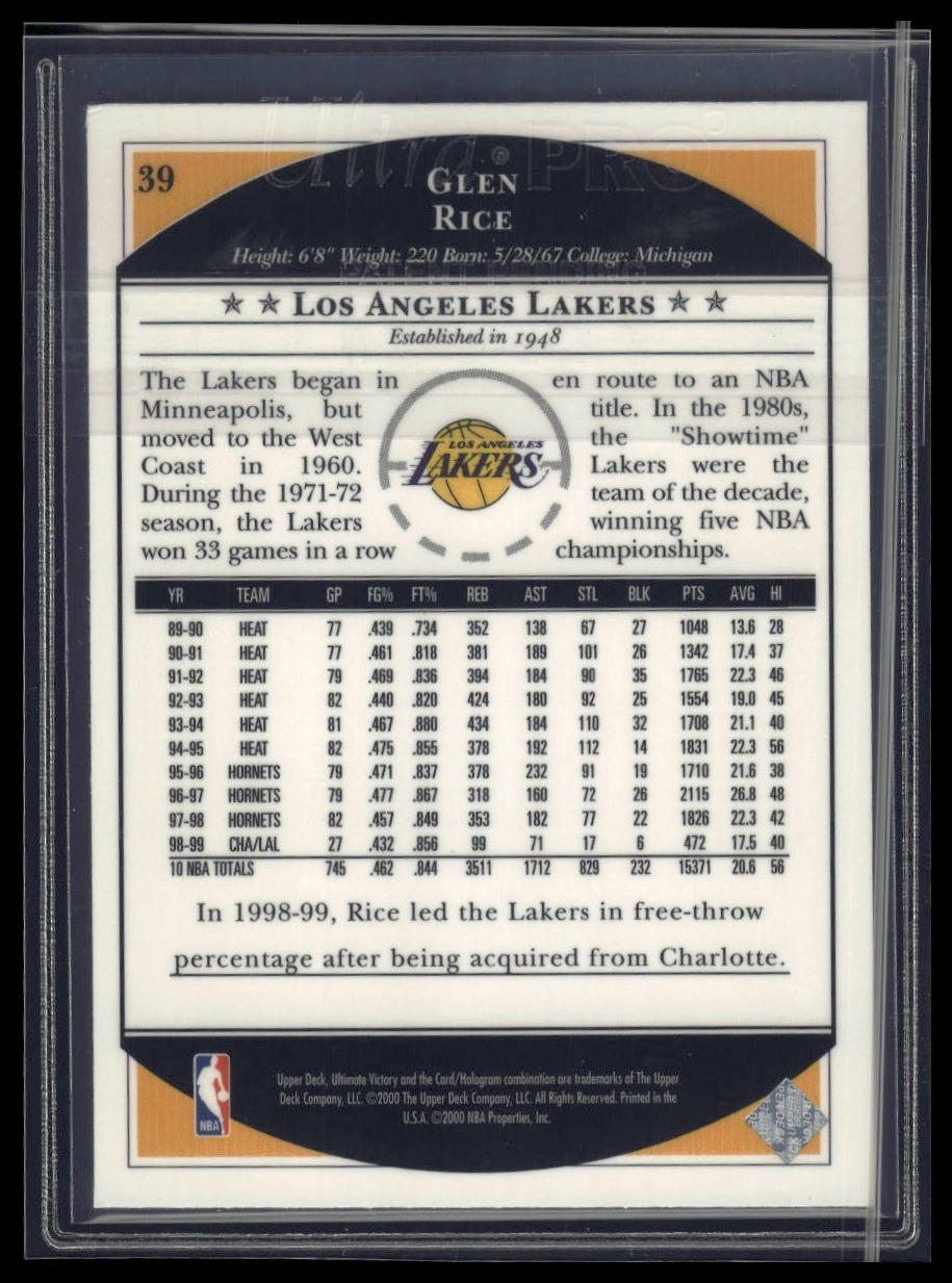 1999-00 Upper Deck Ultimate Victory #39 Glen Rice