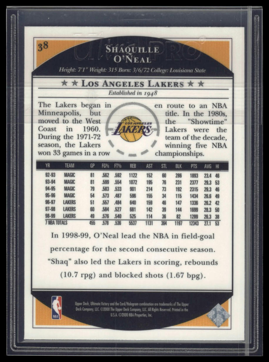 1999-00 Upper Deck Ultimate Victory #38 Shaquille O'Neal