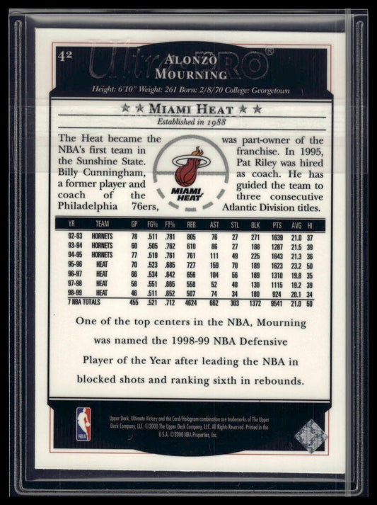 1999-00 Upper Deck Ultimate Victory #42 Alonzo Mourning