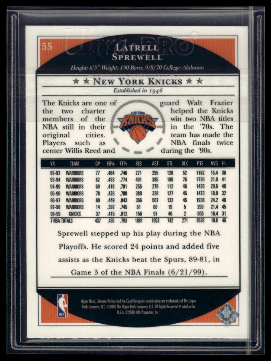 1999-00 Upper Deck Ultimate Victory #55 Latrell Sprewell