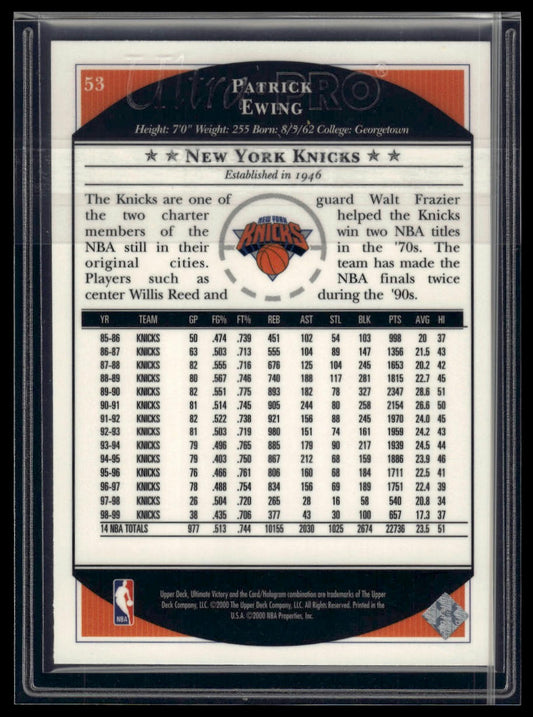 1999-00 Upper Deck Ultimate Victory #53 Patrick Ewing