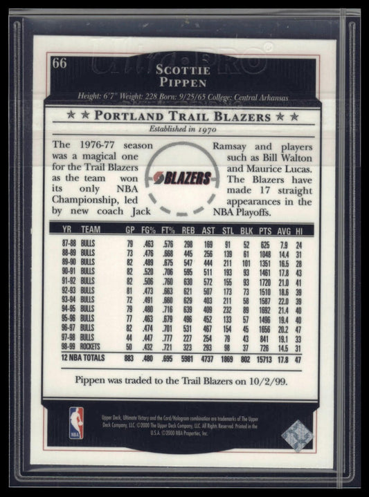 1999-00 Upper Deck Ultimate Victory #66 Scottie Pippen