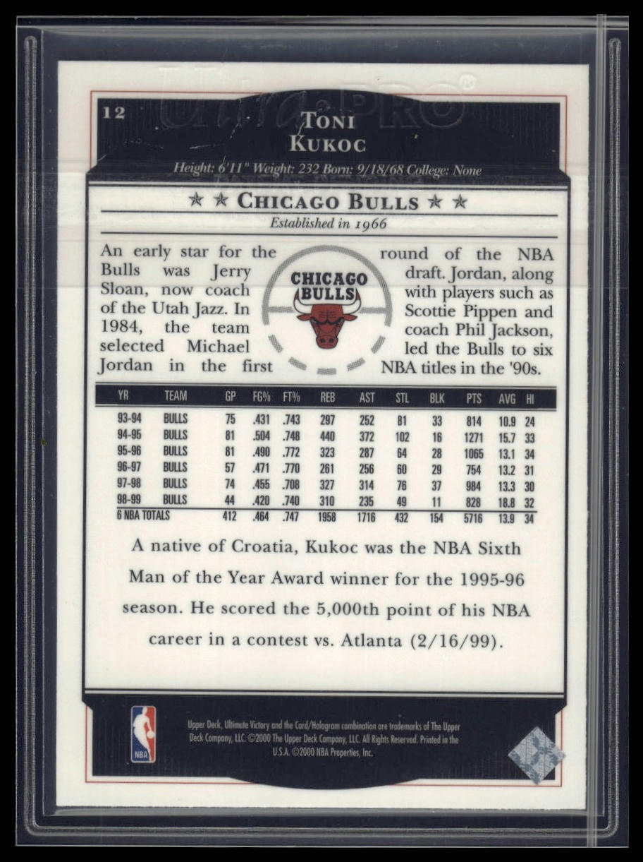 1999-00 Upper Deck Ultimate Victory #12 Toni Kukoc