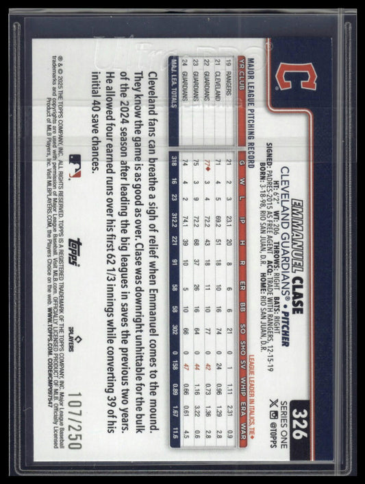 2025 Topps #326 Emmanuel Clase Purple Holo Foil #/250