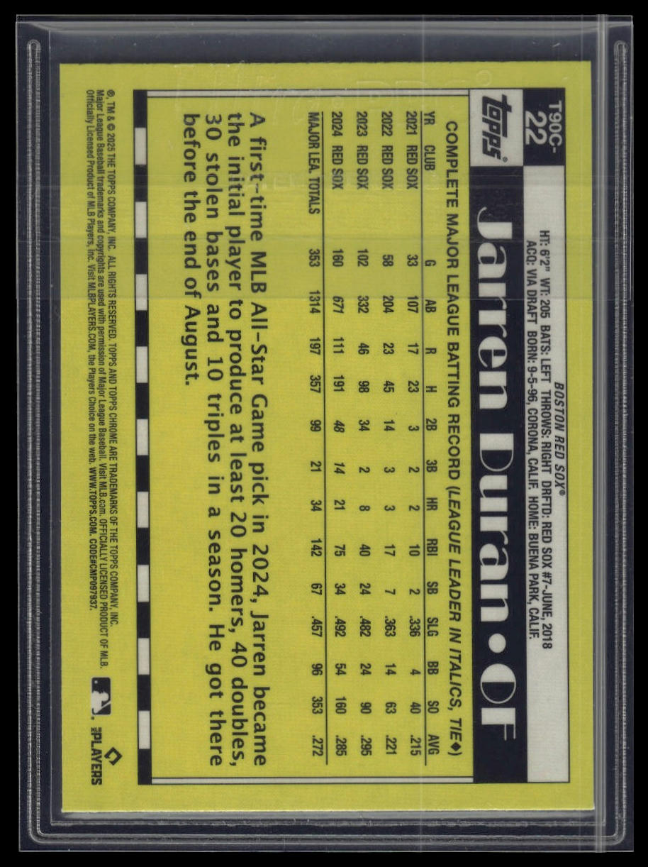 2025 Topps Series 1 Jarren Duran 1990 Topps Baseball 35th Anniversary Chrome