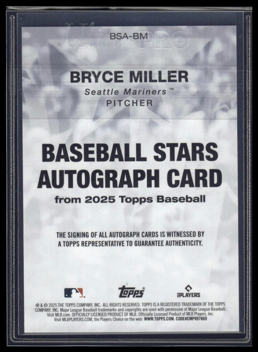2025 Topps #BSA-BM Bryce Miller Baseball Stars Autographs (Series One)