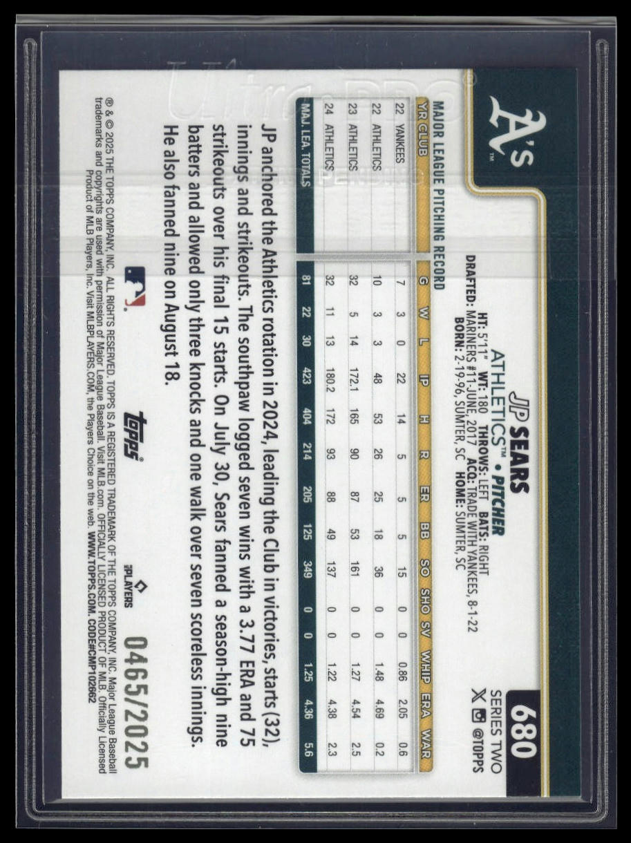 2025 Topps #680 JP Sears Gold #/2025