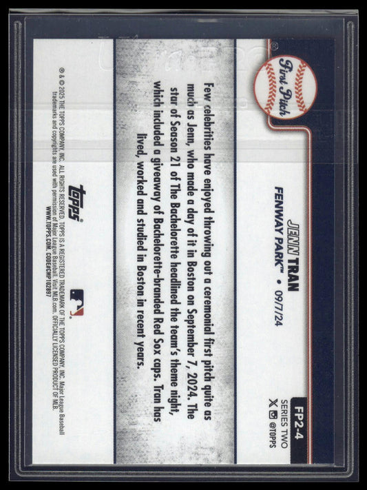 2025 Topps Series 1 #FP2-4 Jenn Tran First Pitch (Series Two)
