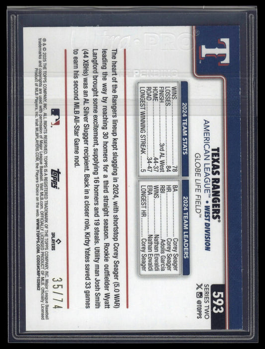2025 Topps Series 1 #593 Texas Rangers Back /74