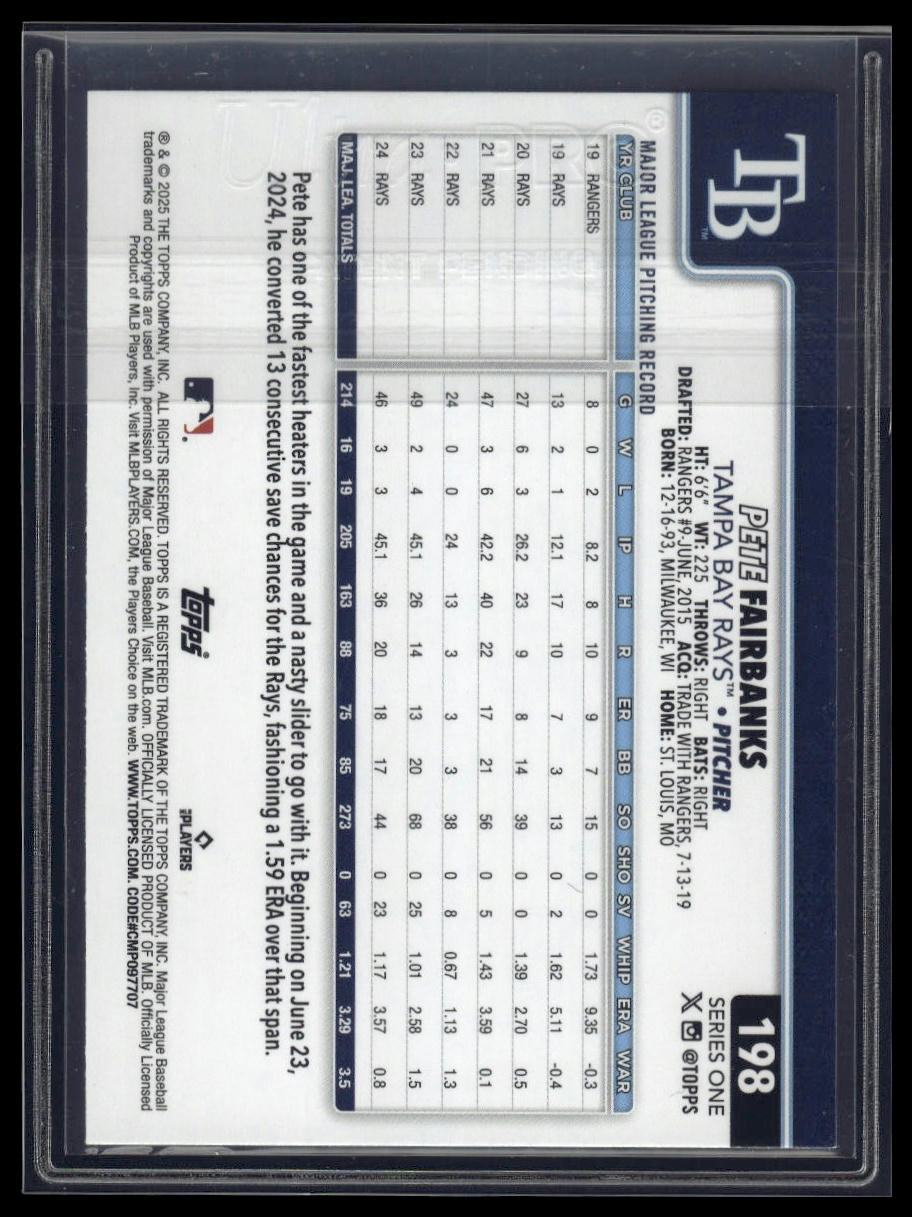 2025 Topps #198 Pete Fairbanks Team Color Border