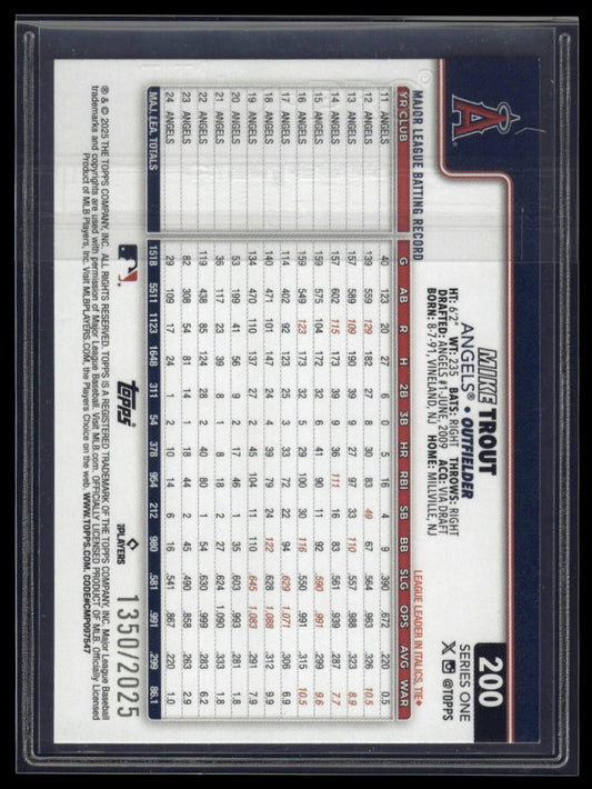 2025 Topps #200 Mike Trout Gold #/2025