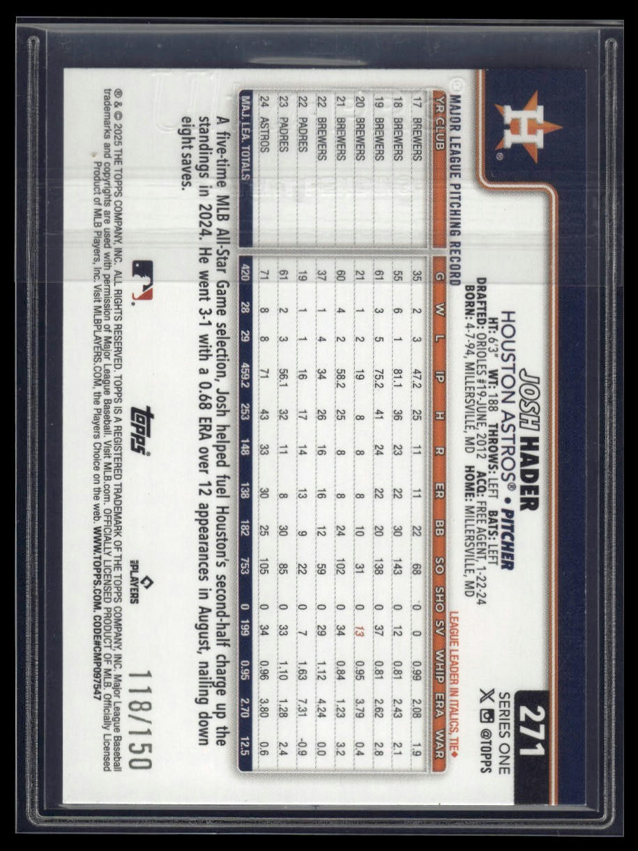 2025 Topps #271 Josh Hader Blue Rainbow Foil #/150