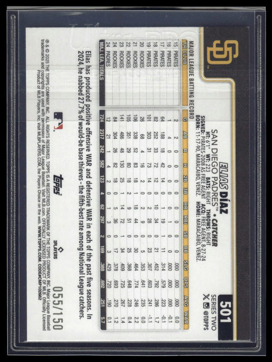 2025 Topps #501 Elias Díaz Blue Rainbow Foil #/150