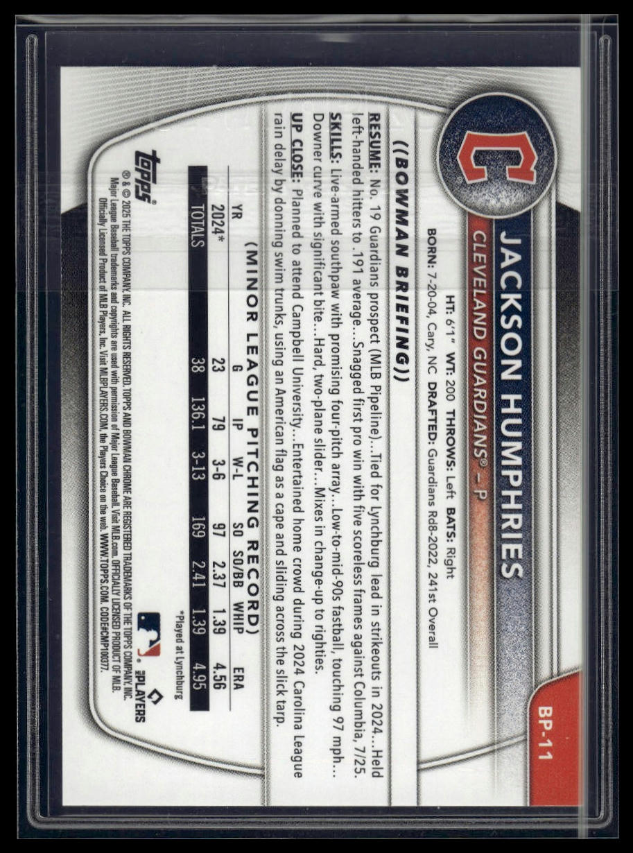 2025 Bowman #BP-11 Jackson Humphries Prospects Neon Green #/399