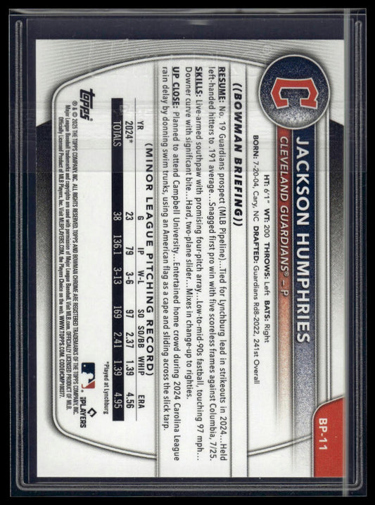 2025 Bowman #BP-11 Jackson Humphries Prospects Neon Green #/399