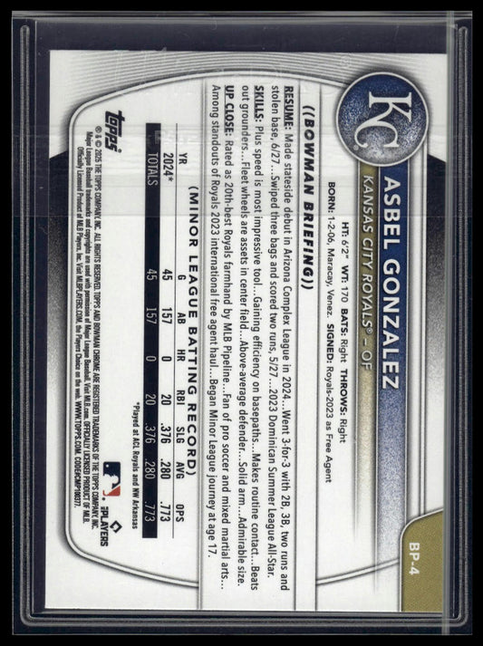 2025 Bowman #BP-4 Asbel Gonzalez Prospects Purple Pattern #/199