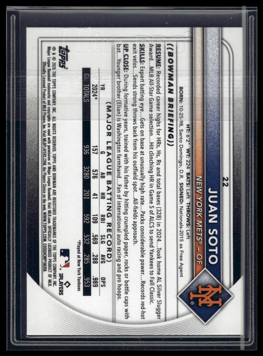 2025 Bowman #22 Juan Soto Sky Blue #/499