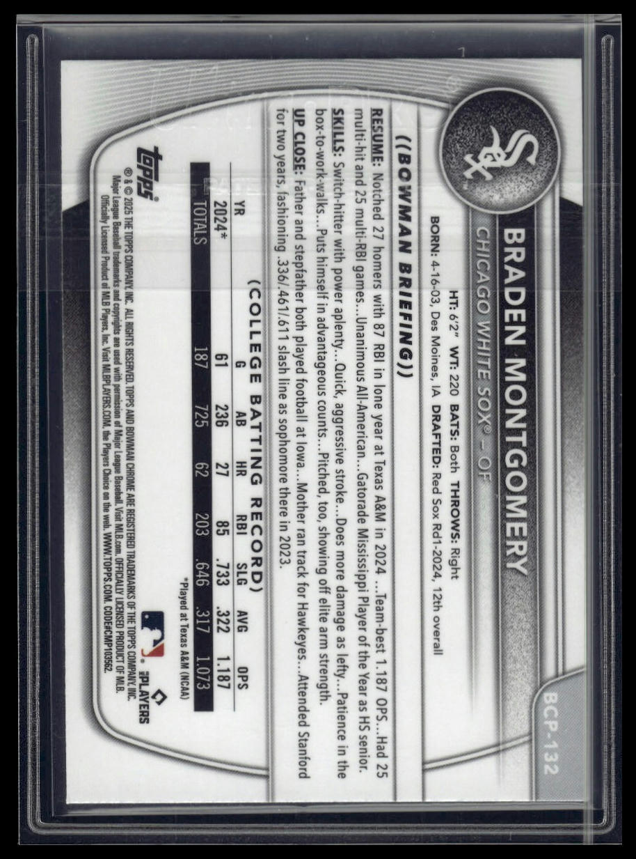2025 Bowman #BCP-132 Braden Montgomery Chrome Prospects Mojo Refractor