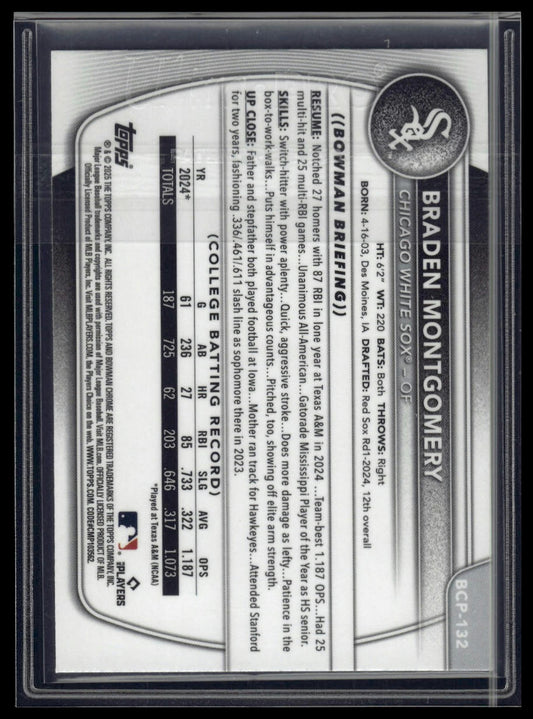 2025 Bowman #BCP-132 Braden Montgomery Chrome Prospects Mojo Refractor