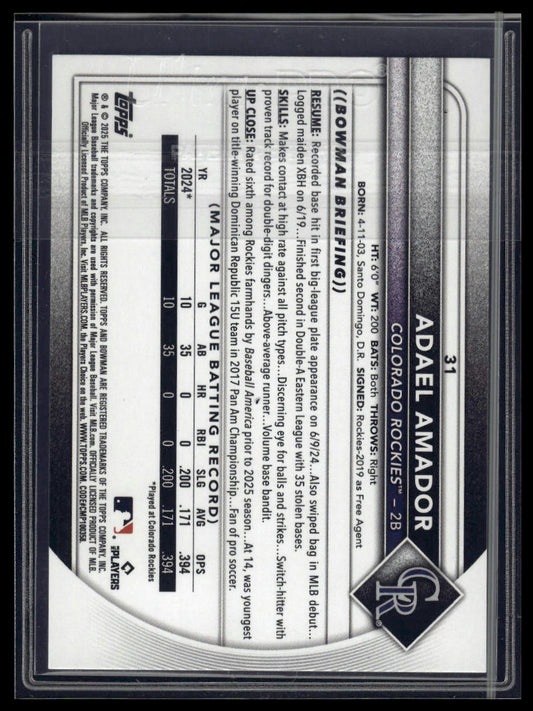 2025 Bowman #31 Adael Amador Neon Green #/399
