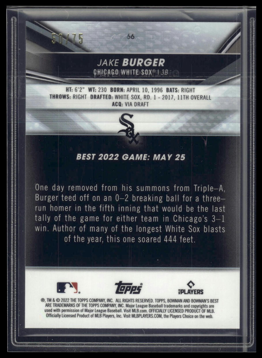 2022 Bowman's Best #66 Jake Burger Gold Lava Refractor #/75