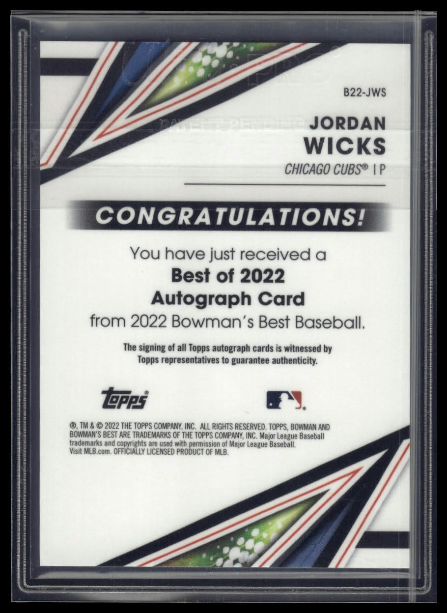 2022 Bowman's Best #B22-JWS Jordan Wicks Best of 2022 Autographs Refractor