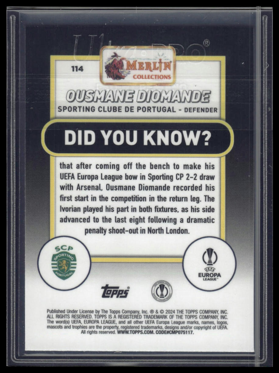 2023-24 Merlin UEFA Club Competitions #114 Ousmane Diomande Green Refractor #/99